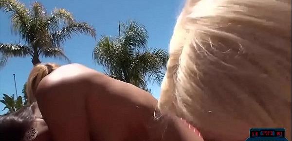  Four hot teens share one lucky cock outdoor in the sun